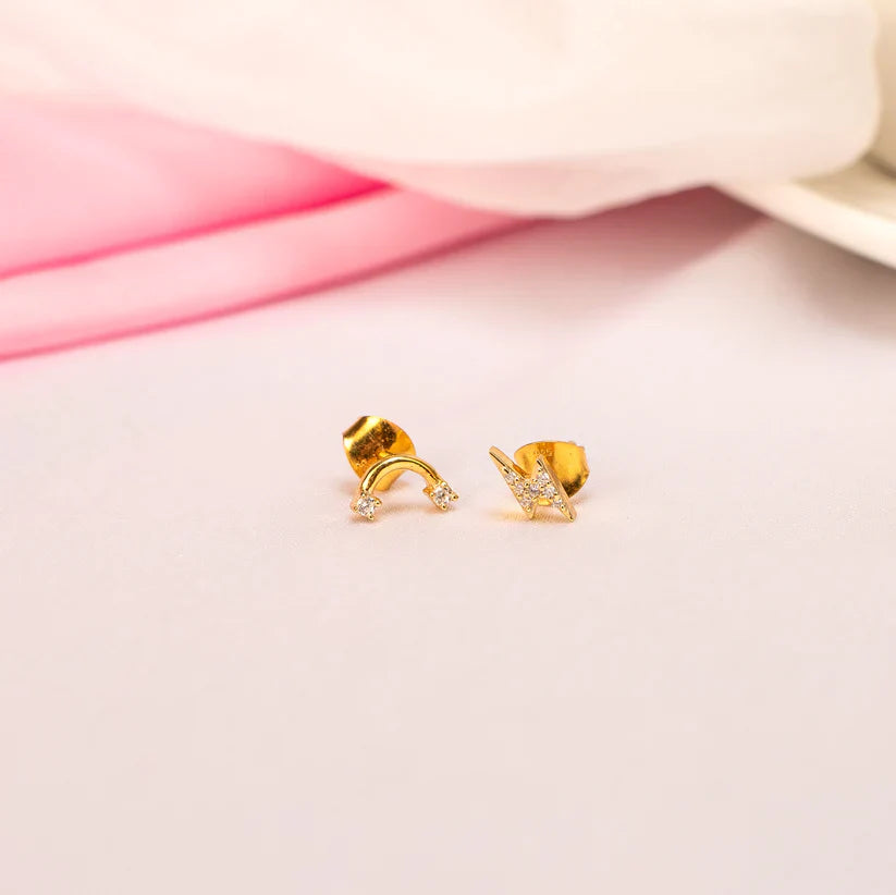 Lightning & Rainbow Stud Earrings - 925 Silver