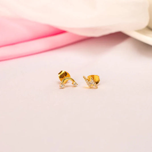Lightning & Rainbow Stud Earrings - 925 Silver