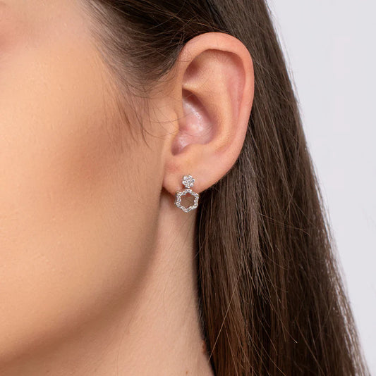 3-in-1 Flower Stud Earrings - 925 Silver