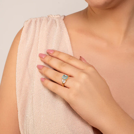 Aqua Duo Diamond Ring - 925 Silver