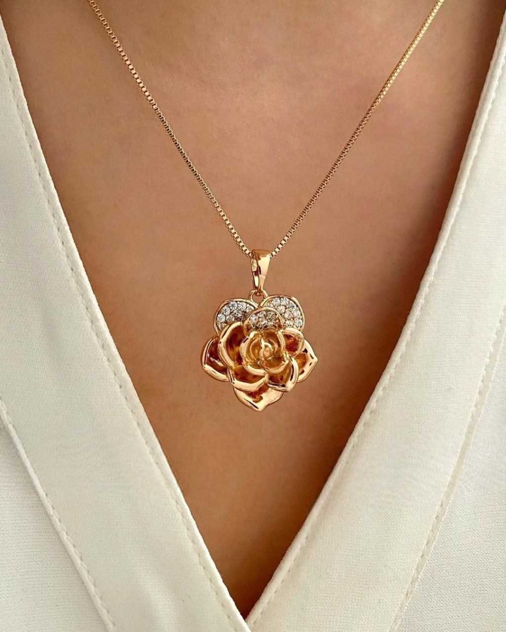 Rose 925 Silver Necklace & Earrings with Gold & Rose Gold Plated