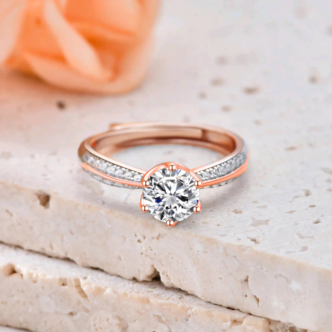925 Sterling Silver Proposal Ring Rose Gold Plated Adjustable Size