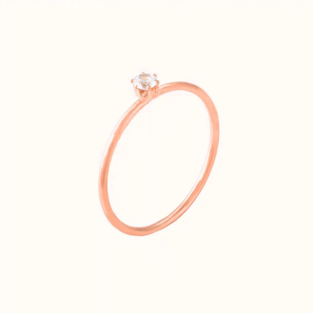 Dainty Solitaire Rose Gold Plated Pure Silver Ring - Adjustable Size