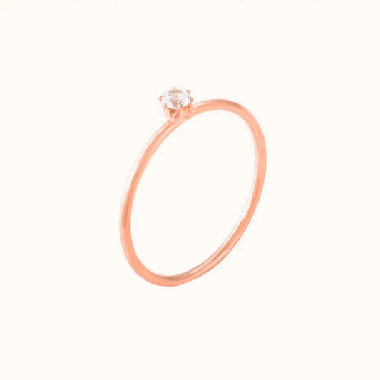 Dainty Solitaire Rose Gold Plated Pure Silver Ring - Adjustable Size