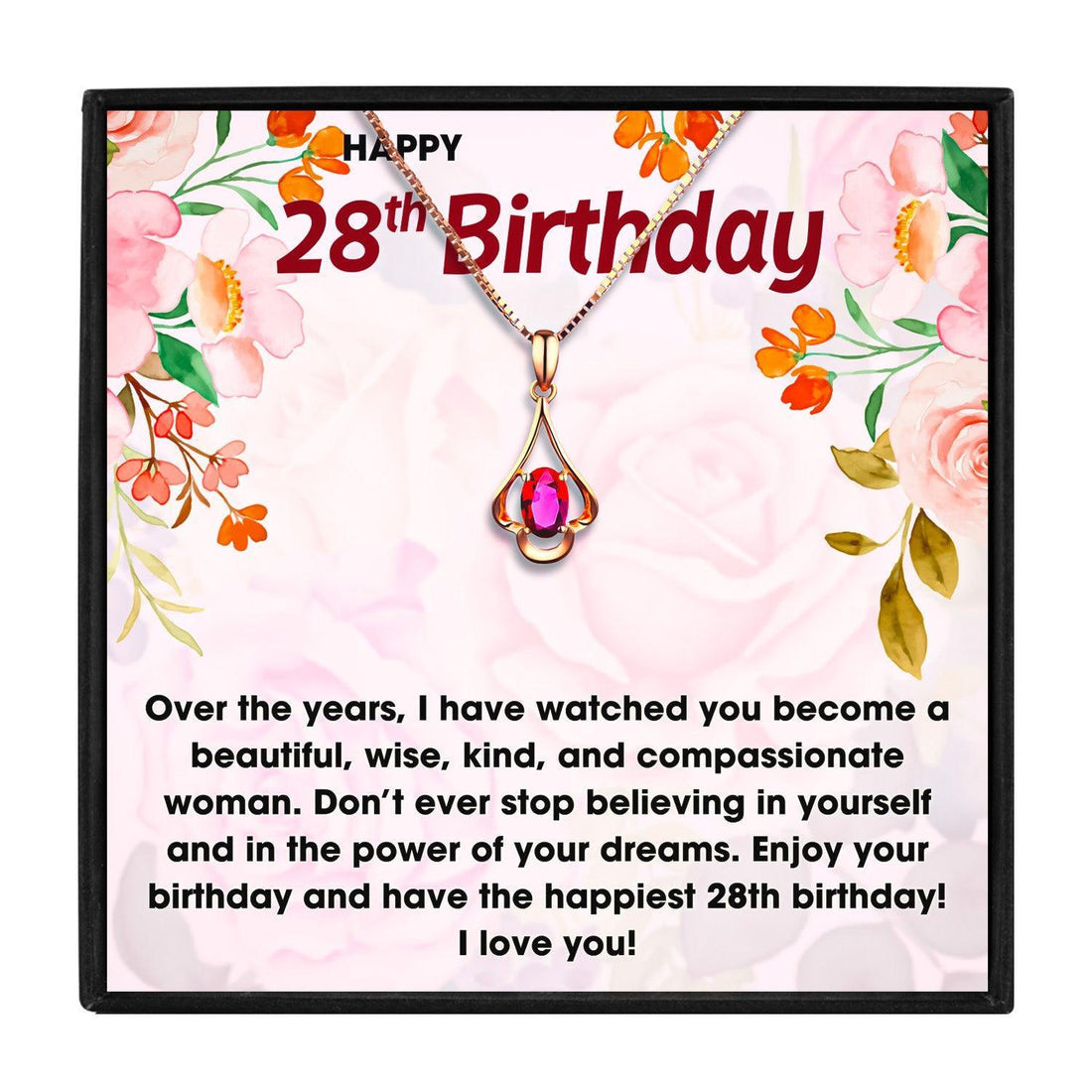 28th Birthday Special Gift - Red Stone Necklace