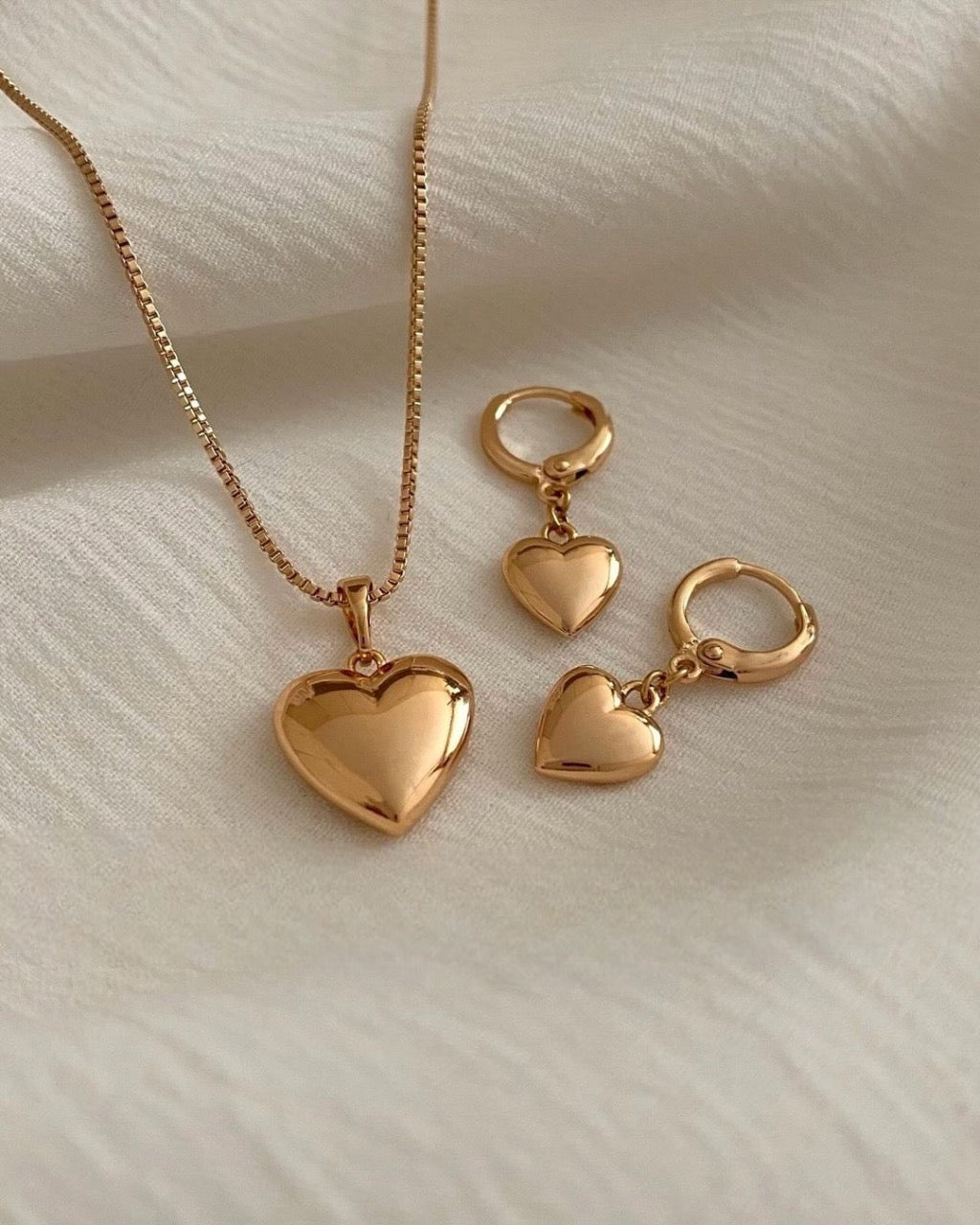 Heart Drops Pure Silver Necklace & Earrings with Gold Plated