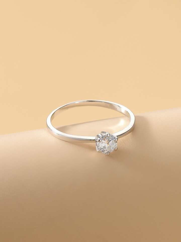 Dainty Solitaire Silver Ring - Adjustable Size