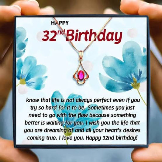 32nd Special Birthday Gift - Red Stone Necklace
