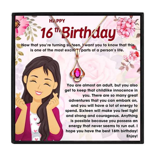 16th Birthday Special Gift - Red Stone Pure Silver Necklace With Rose Gold Plating