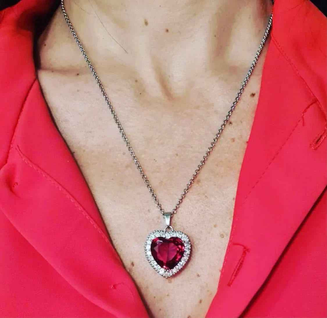 Crimson Heart Red Stone 925 Silver Necklace