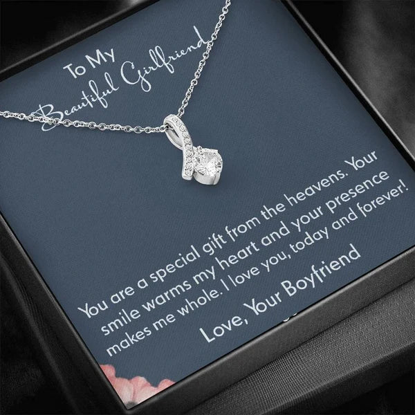 Unique Gift To Your Beautiful Girlfriend - Ribbon Love Necklace