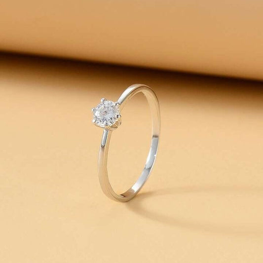 Dainty Solitaire Silver Ring - Adjustable Size