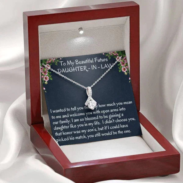 Special Way To Express Love To Your Daughter-In-Law - Ribbon Love Necklace