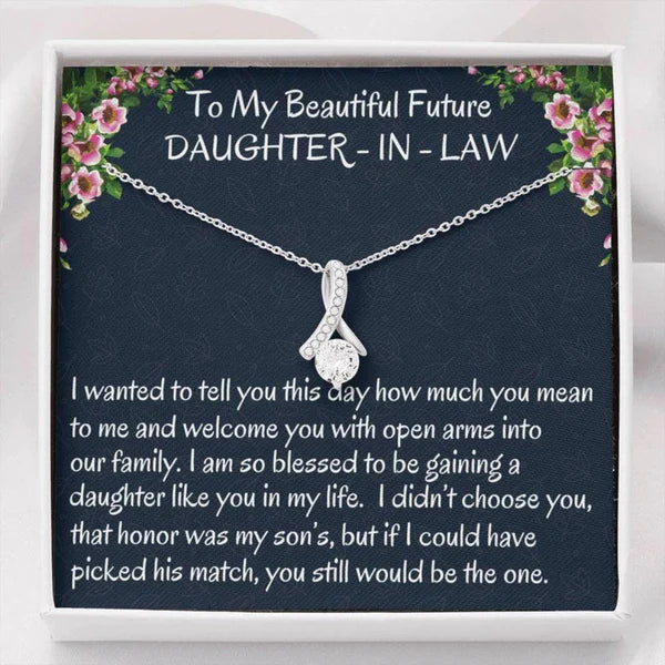 Special Way To Express Love To Your Daughter-In-Law - Ribbon Love Necklace