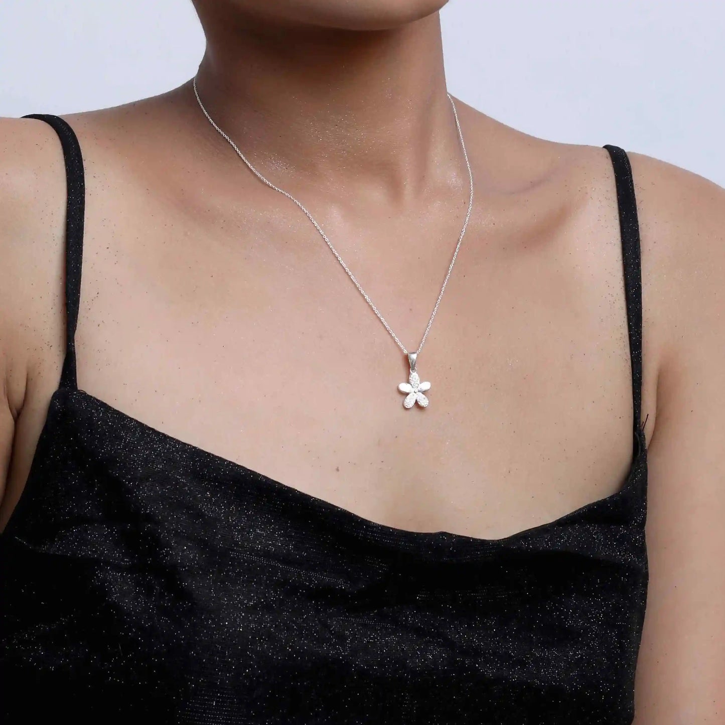 Zircon flower Silver Necklace