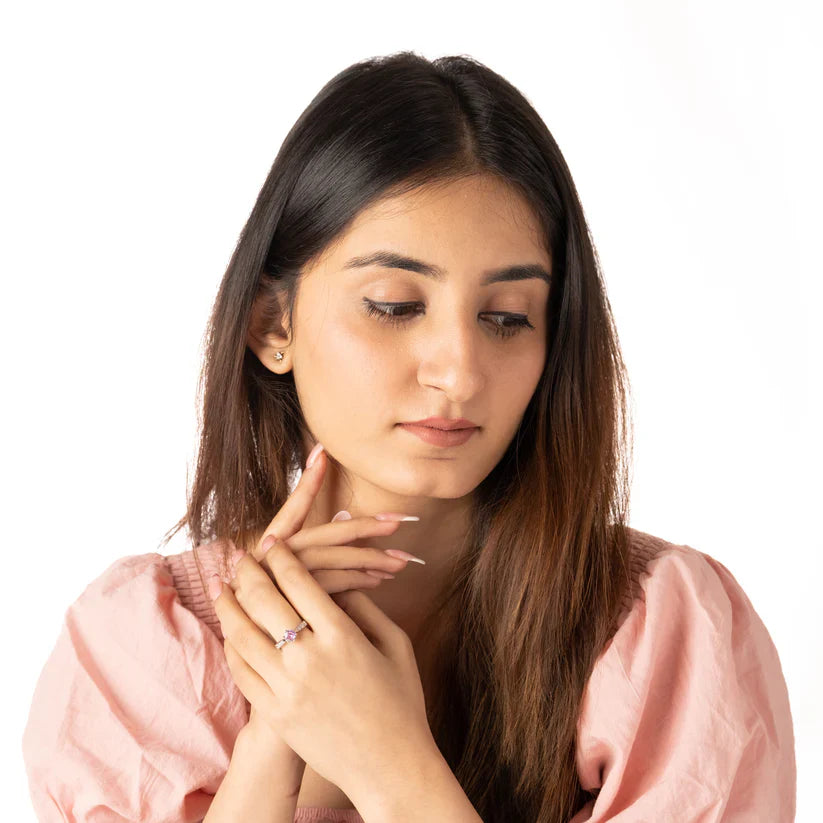 Pink Cocktail Solitaire Ring - 925 Silver