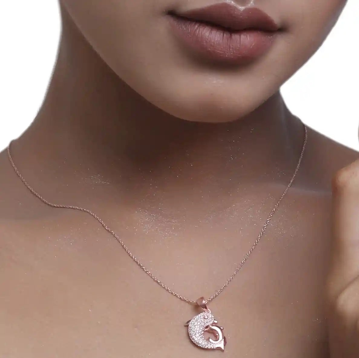Dual Dolphin Silver Necklace