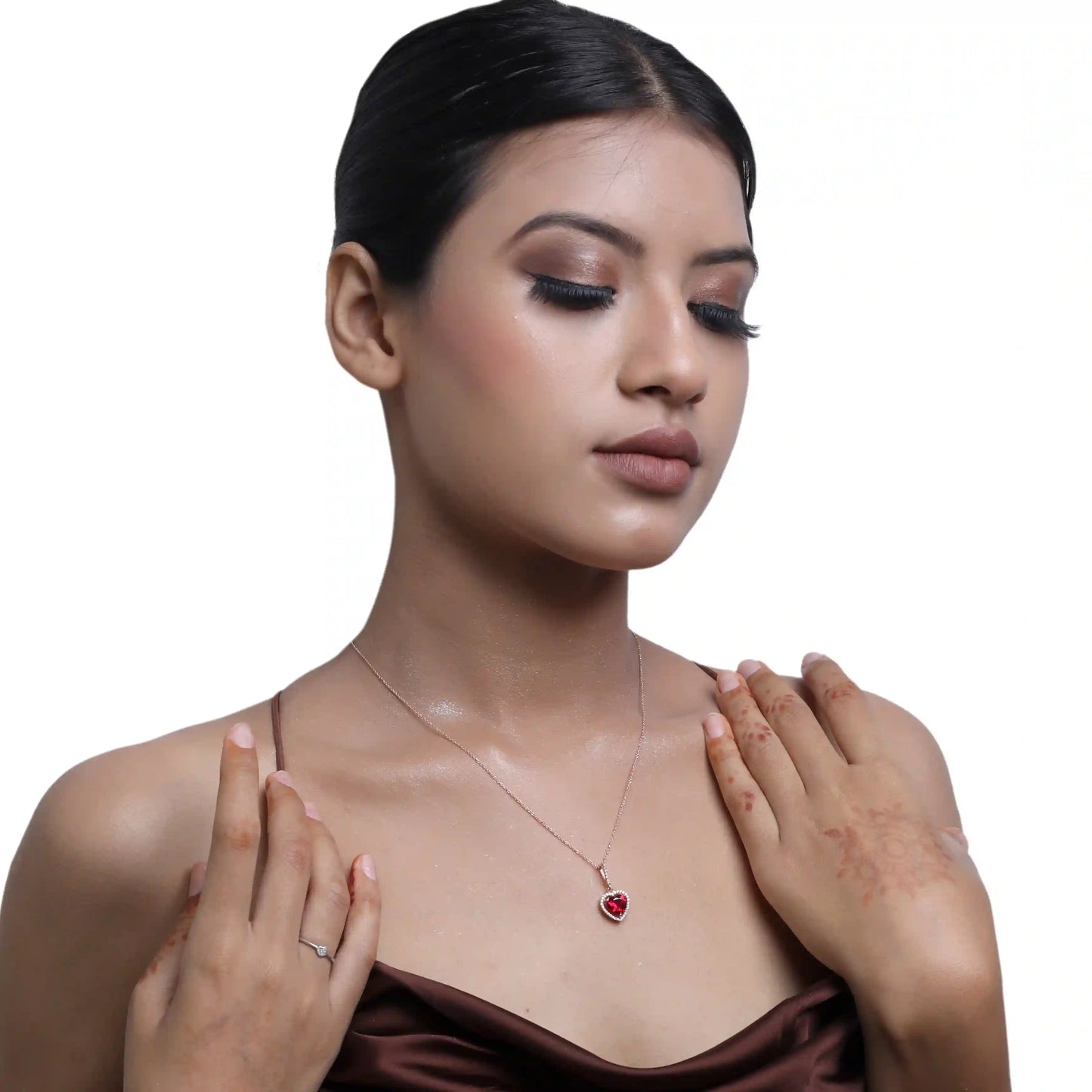 Crimson Heart Red Stone 925 Silver Necklace