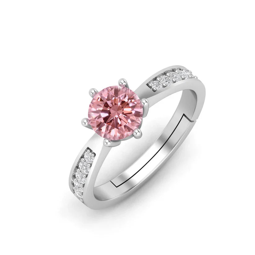 Pink Cocktail Solitaire Ring - 925 Silver