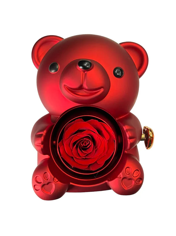 Teddy Box with Crimson Heart Silver Necklace