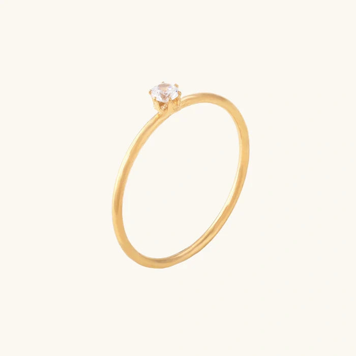 Dainty Solitaire Gold Plated 925 Sterling Silver Ring - Adjustable Size