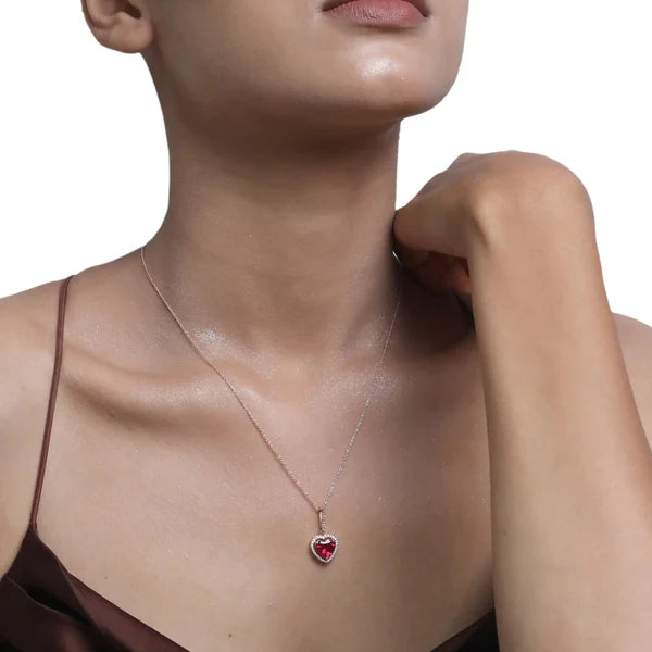 Teddy Box with Crimson Heart Silver Necklace