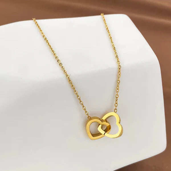 Teddy Box with Dual Heart Silver Necklace With Gold Plated