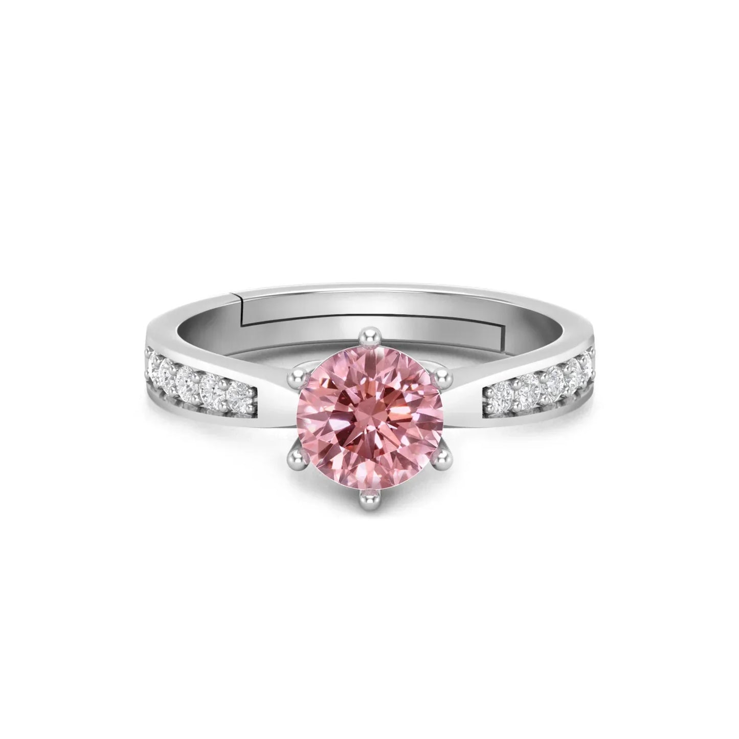Pink Cocktail Solitaire Pure Silver Ring - Adjustable Size