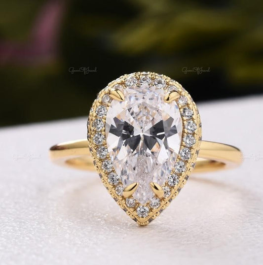 Pear Solitaire Adjustable Gold Vermil Ring - Cute Teddy Box