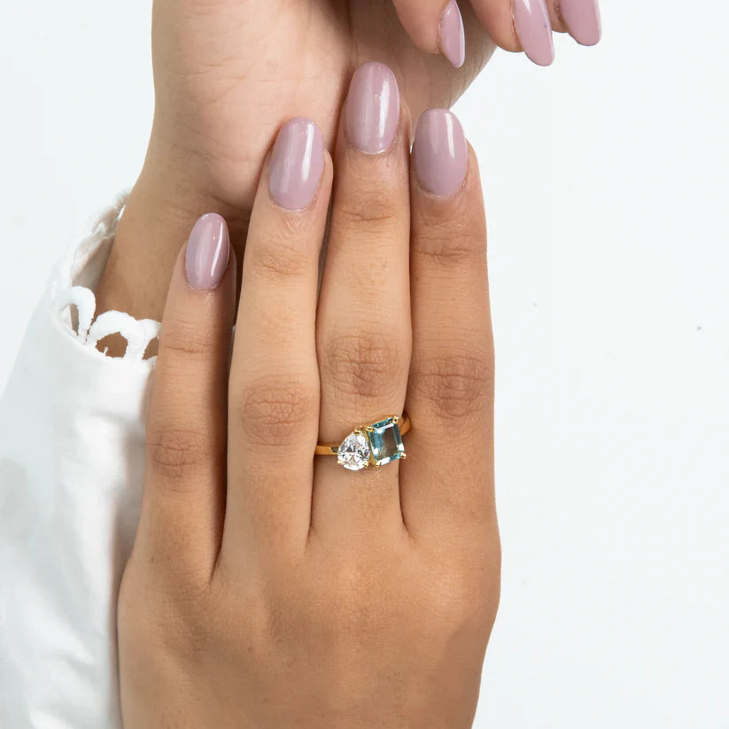 Aqua Duo Diamond Ring - 925 Silver