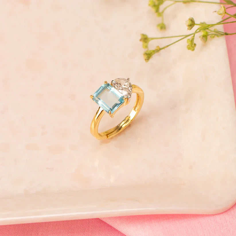 Aqua Duo Diamond Ring - 925 Silver