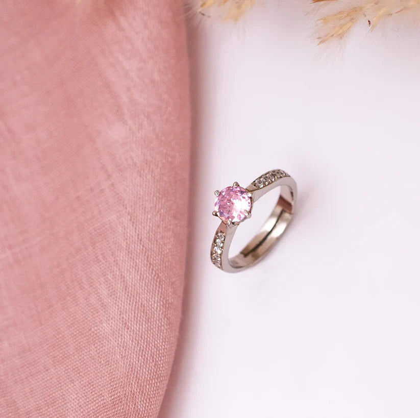 Pink Cocktail Solitaire Ring - 925 Silver