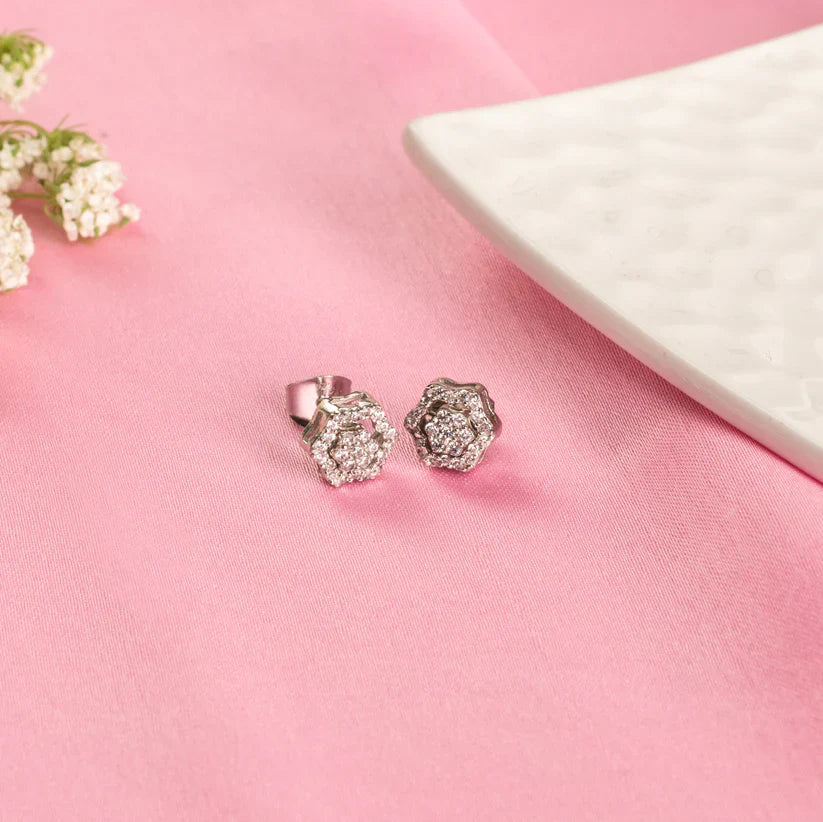 3-in-1 Flower Stud Earrings - 925 Silver