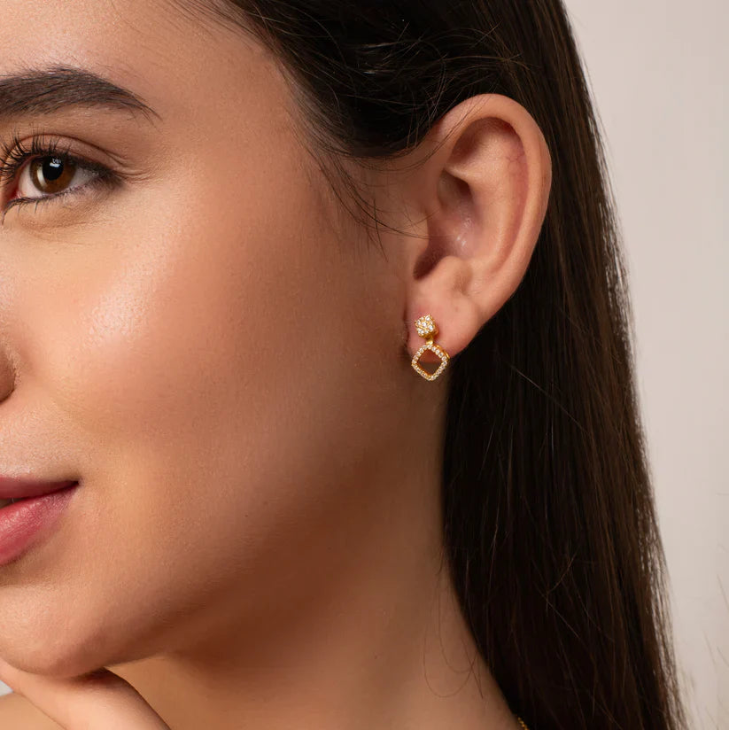 3-in-1 Cushion Stud Earrings - 925 Silver