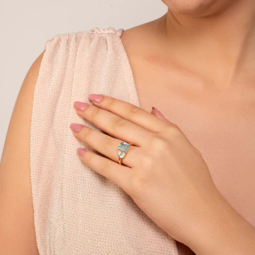 Aqua Duo Diamond Ring - 925 Silver