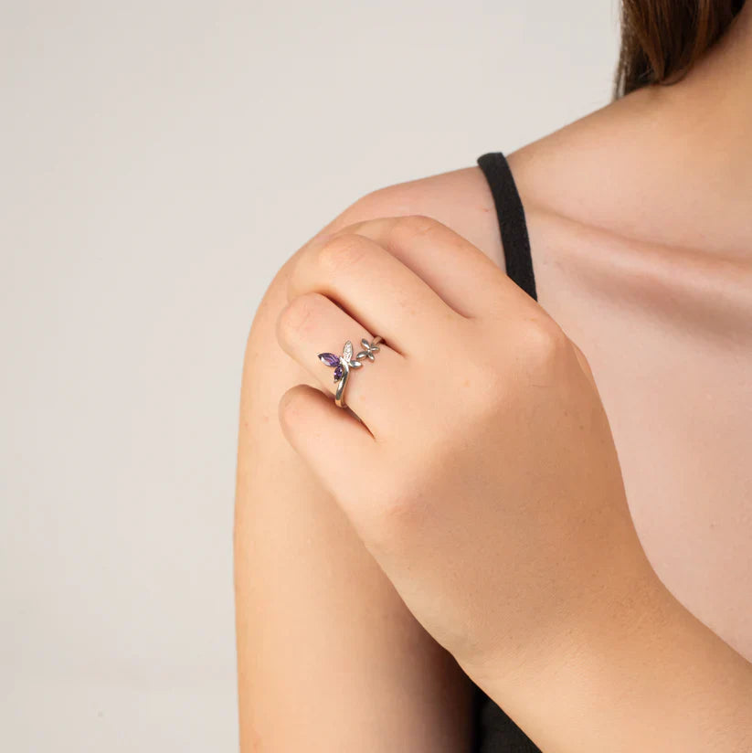 Purple Butterfly Ring - 925 Silver