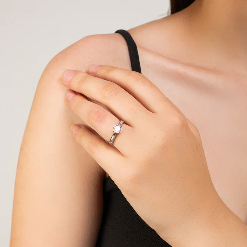 Pink Cocktail Solitaire Ring - 925 Silver