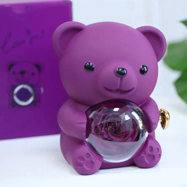 Teddy Box with Crimson Heart Silver Necklace