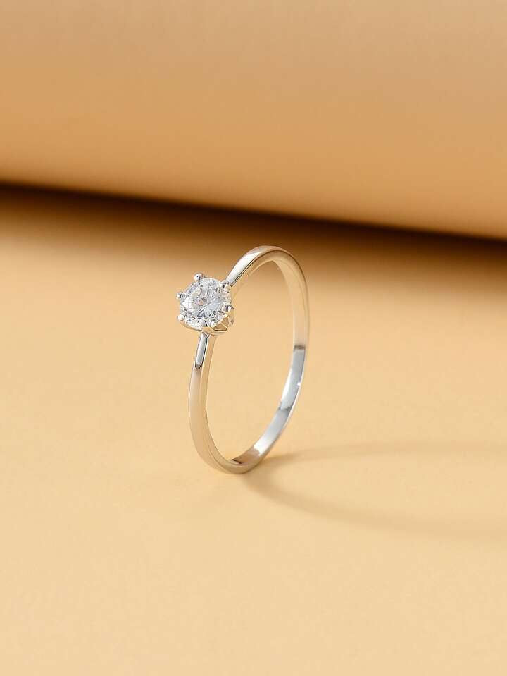 Dainty Solitaire Silver Ring - Adjustable Size