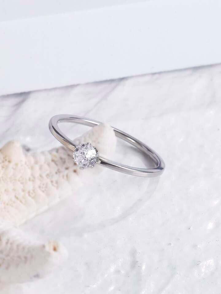 Dainty Solitaire Silver Ring - Adjustable Size