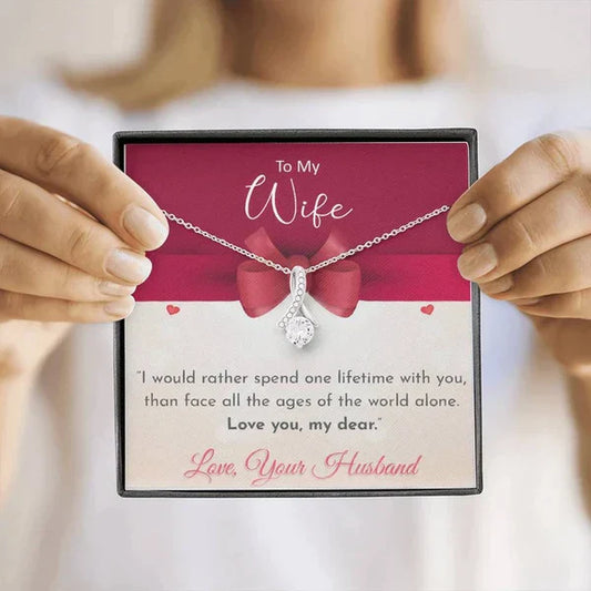 Beautiful Surprise Gift For Wife - Ribbon Love Silver Necklace