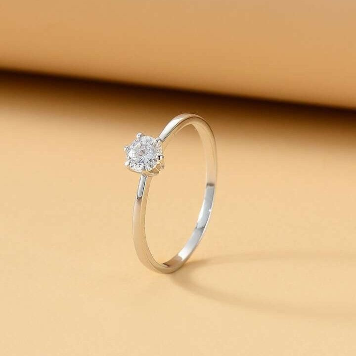 Dainty Solitaire Silver Ring - Adjustable Size