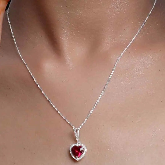 Crimson Heart Red Stone 925 Silver Necklace