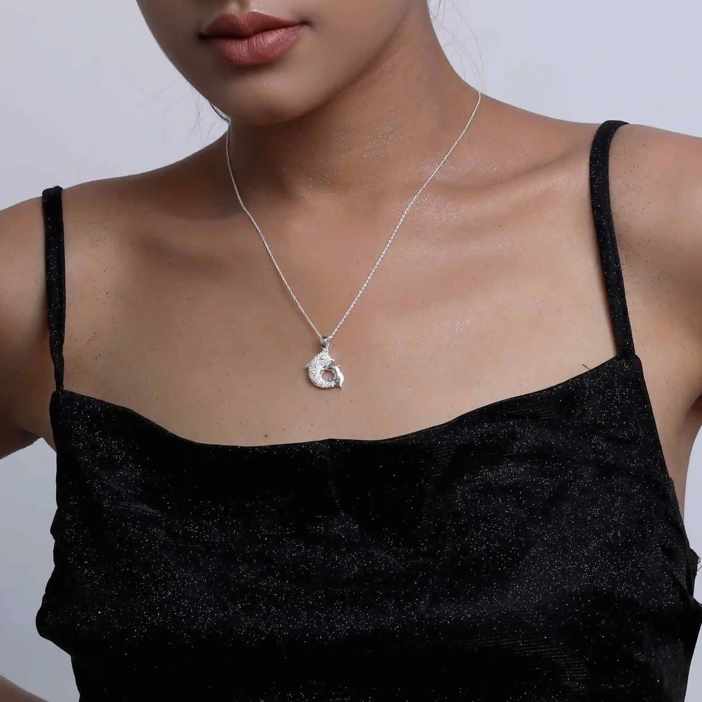 Dual Dolphin Silver Necklace